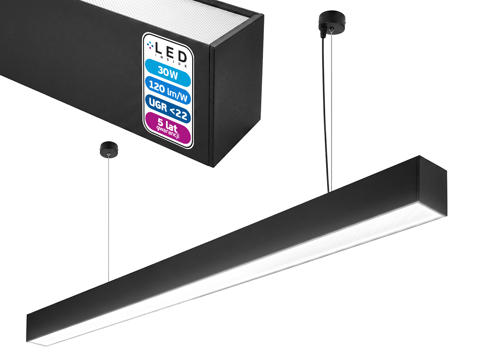 Lampa wisząca Schedar HL 30W 120cm 4000K Czarna